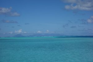 A typical morning in Huahine from Irie - back view (with the island of Raiatea in the background)
