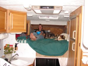 The roomy bed in our camper, in which we lived and traveled for a year