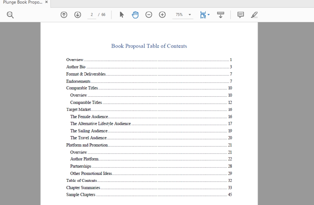Book Proposal Table of Contents – Roaming About